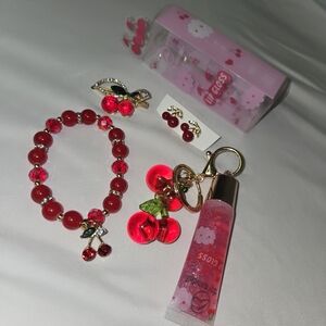 Cherry-Themed Red and Gold Accessory Set